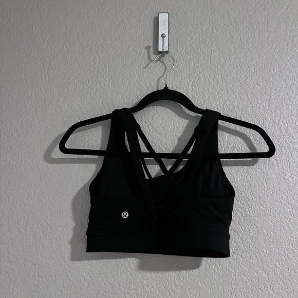 Lululemon Triple Strap Sports Bra Strappy Criss Cross Black 4 Logo Workout - Picture 2 of 8